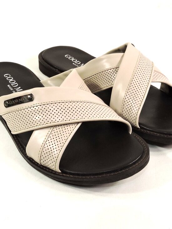 GOODMAN ?? MEN\'S SOFT CREAM LEATHER COMFORT SUMMER FLAT SANDALS main image 4
